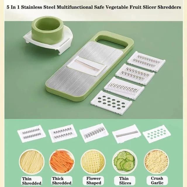 5-in-1 Stainless Steel Vegetable Slicer Green