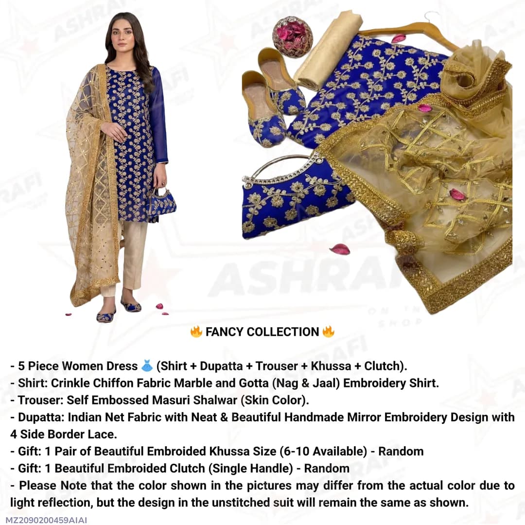 Fancy 5-Piece Women Suit Set Blue Embroidered for Eid & Weddings