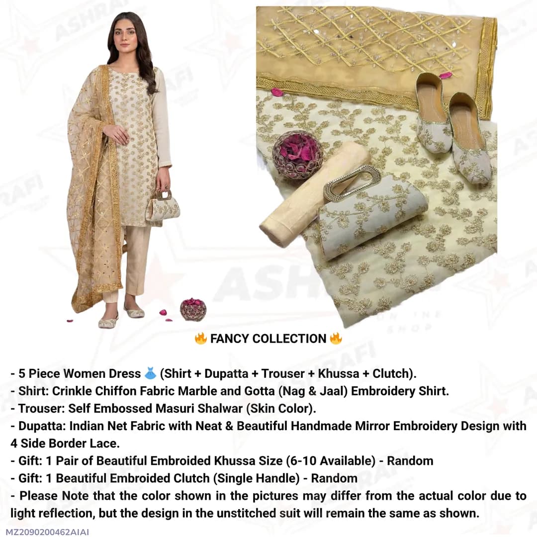 Fancy 5-Piece Women Suit Set Off White Embroidered for Eid & Weddings
