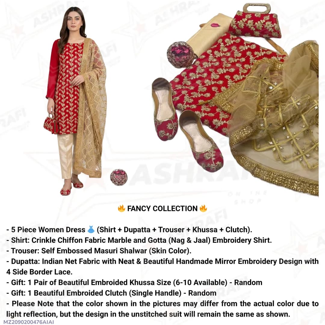 Premium Embroidered 5-Piece Suit for Women - Eid & Wedding Wear