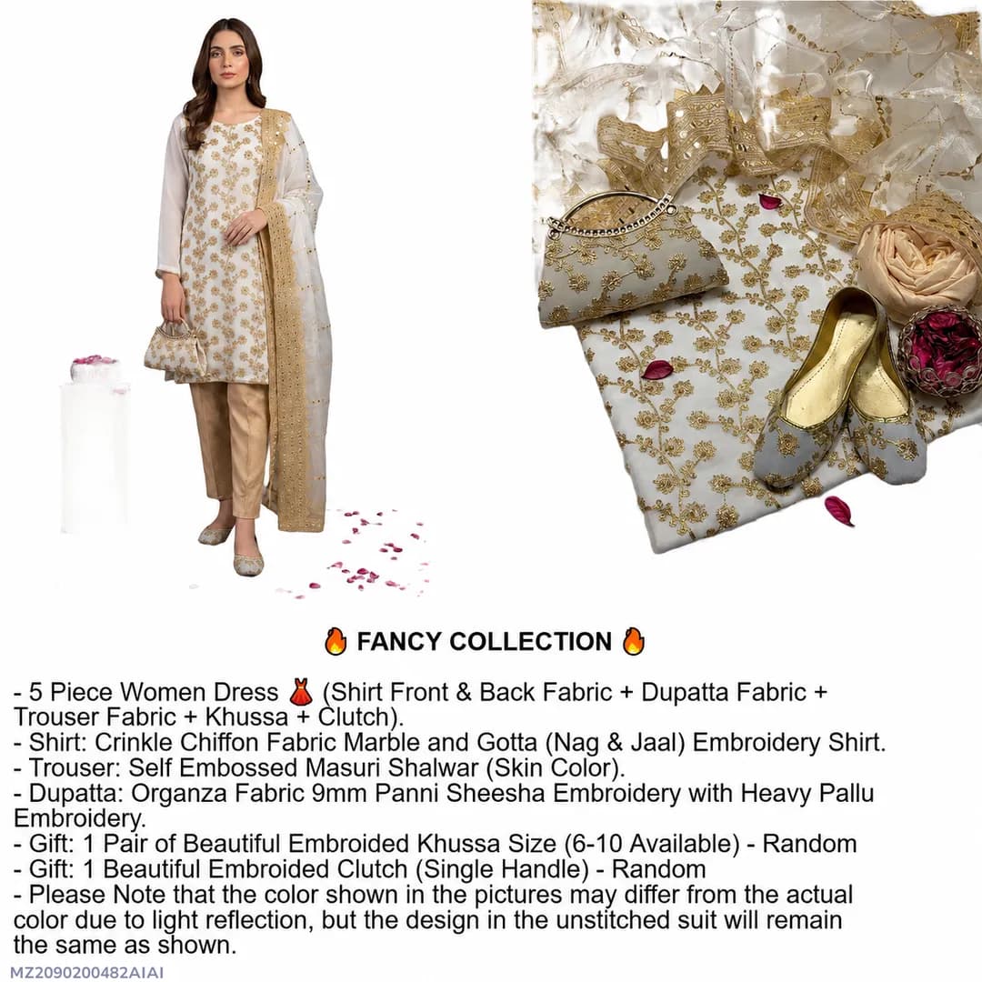 Fantasy Collection 5 Piece Embroidered Suit for Women White