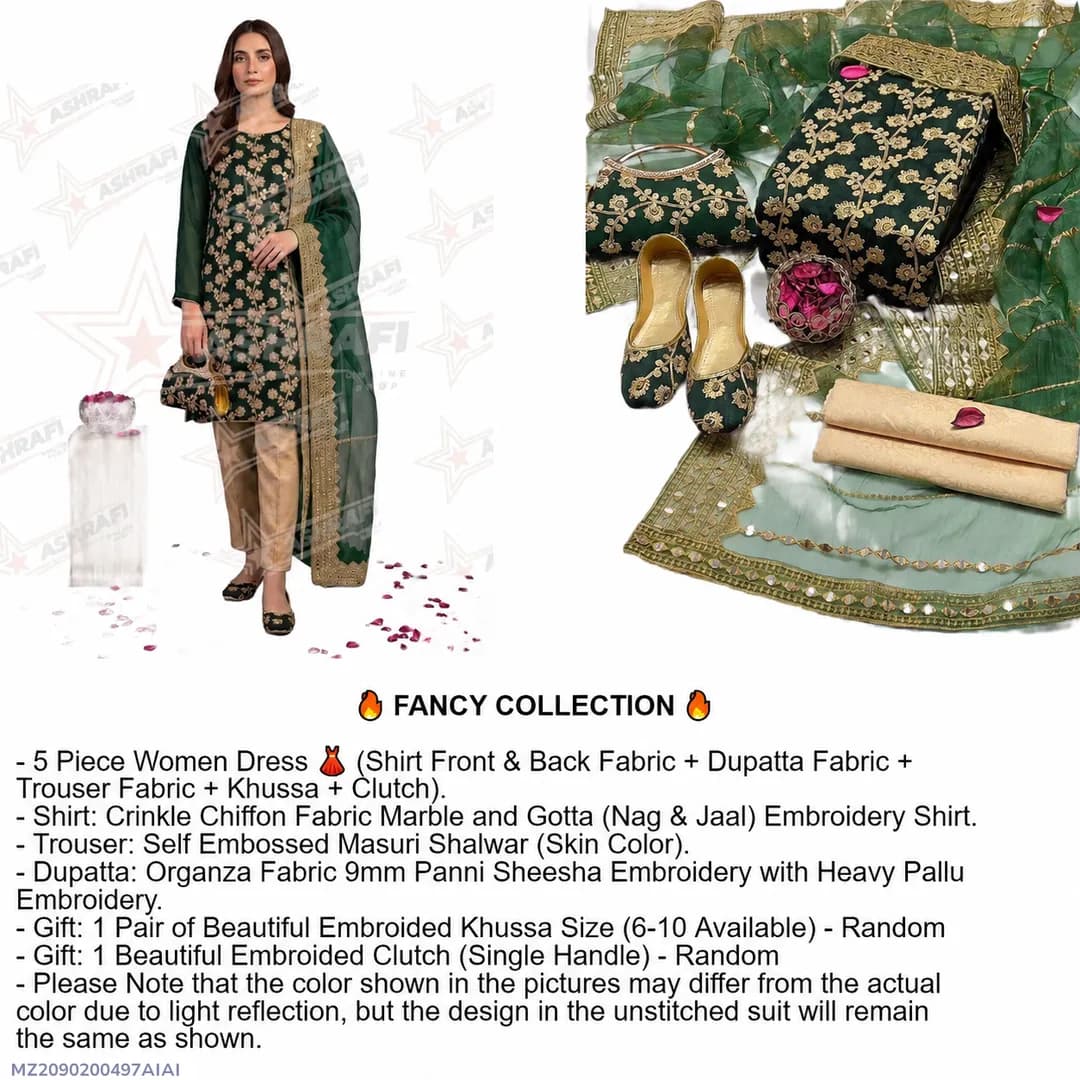 Fantasy Collection 5-Piece Green Embroidered Women Suit with Khussa Gift Set