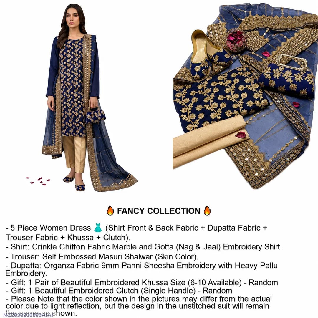 Fancy Collection 5-Piece Embroidered Suit for Women