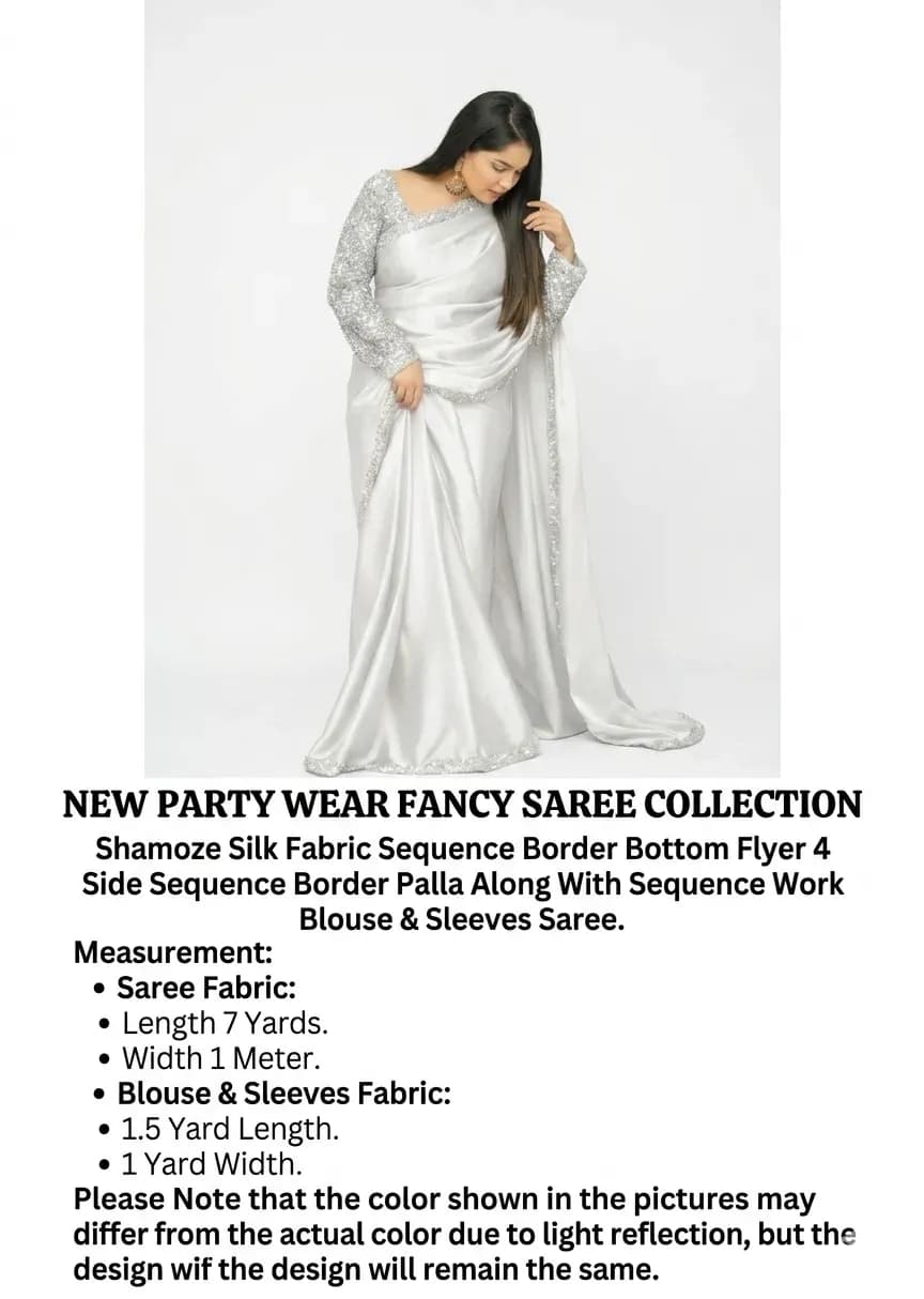 White Sequin Embroidered Saree Set 7 Yard Shamoz Silk