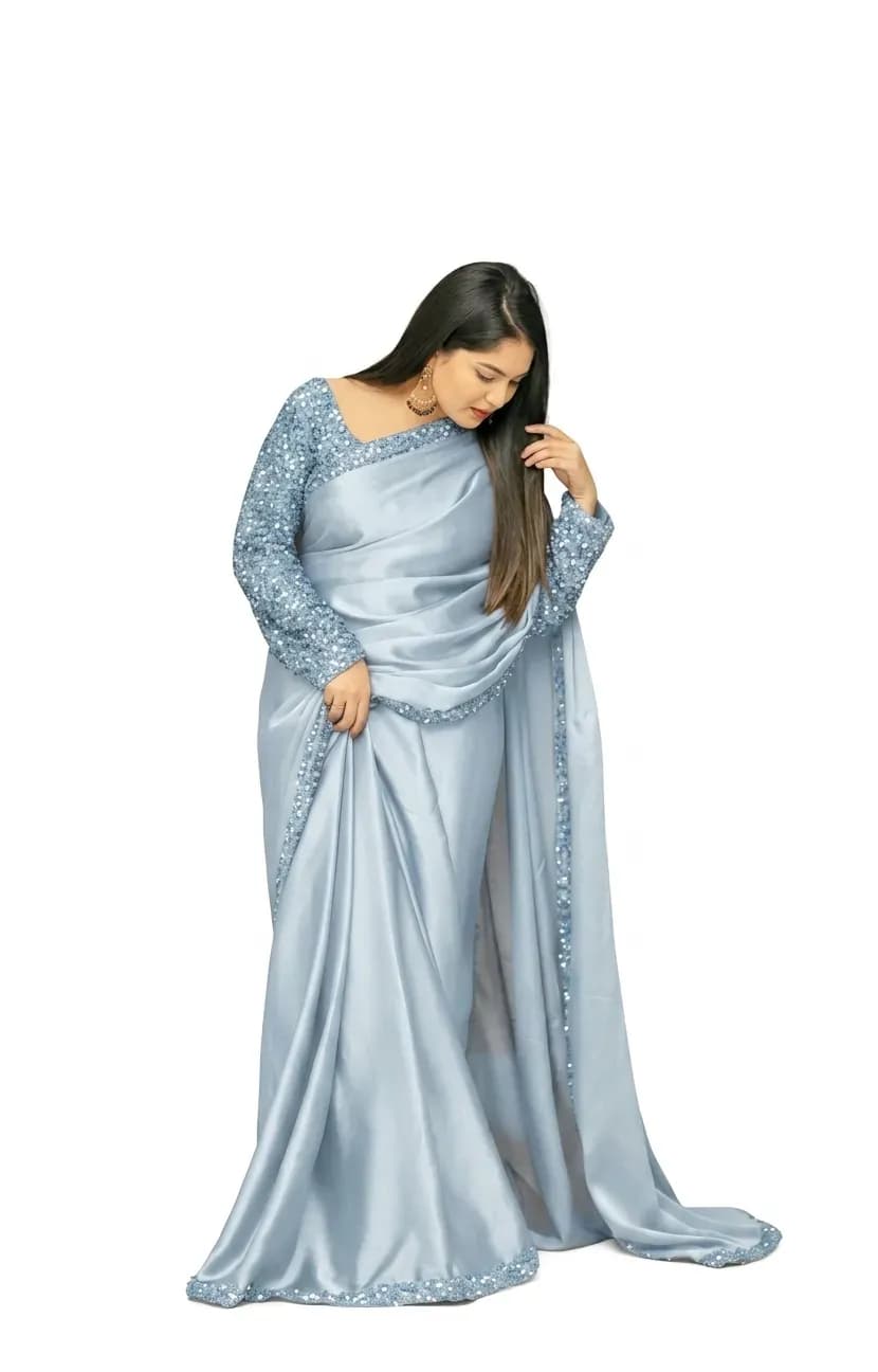 Shamoze Silk Sequence Saree with Blouse & Sleeves