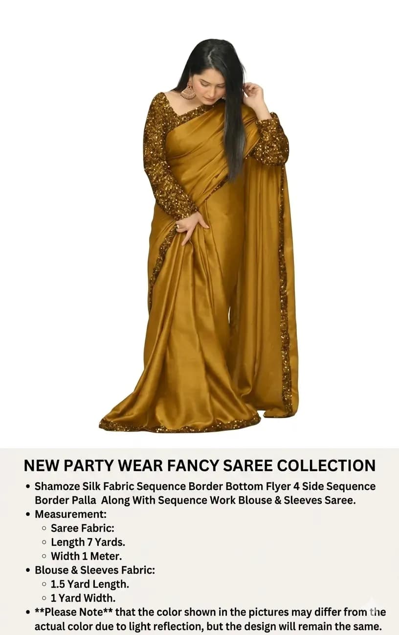 Mustard Sequence Work Shamoz Silk Saree 7 Yard