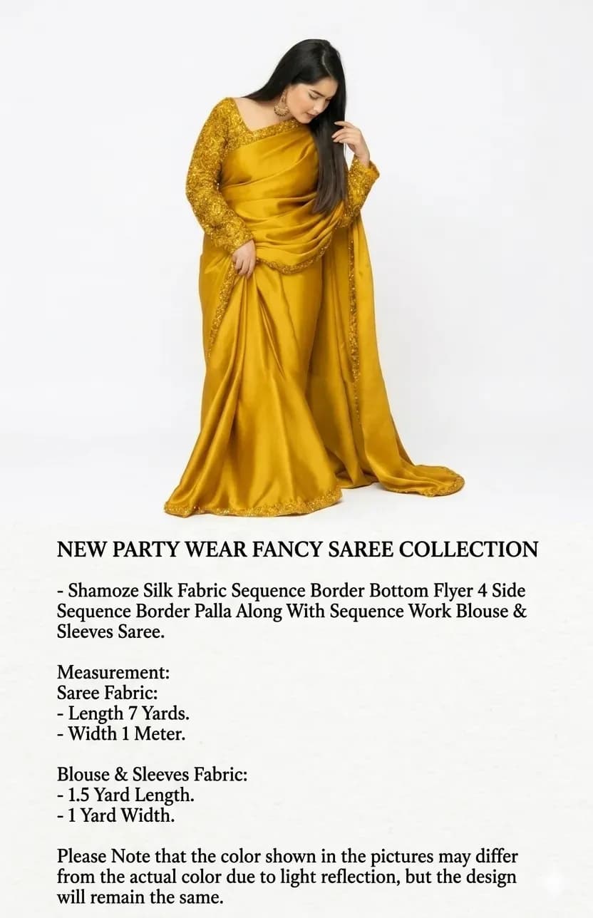 Shamoze Silk Saree Yellow Sequence Border 7 Yard