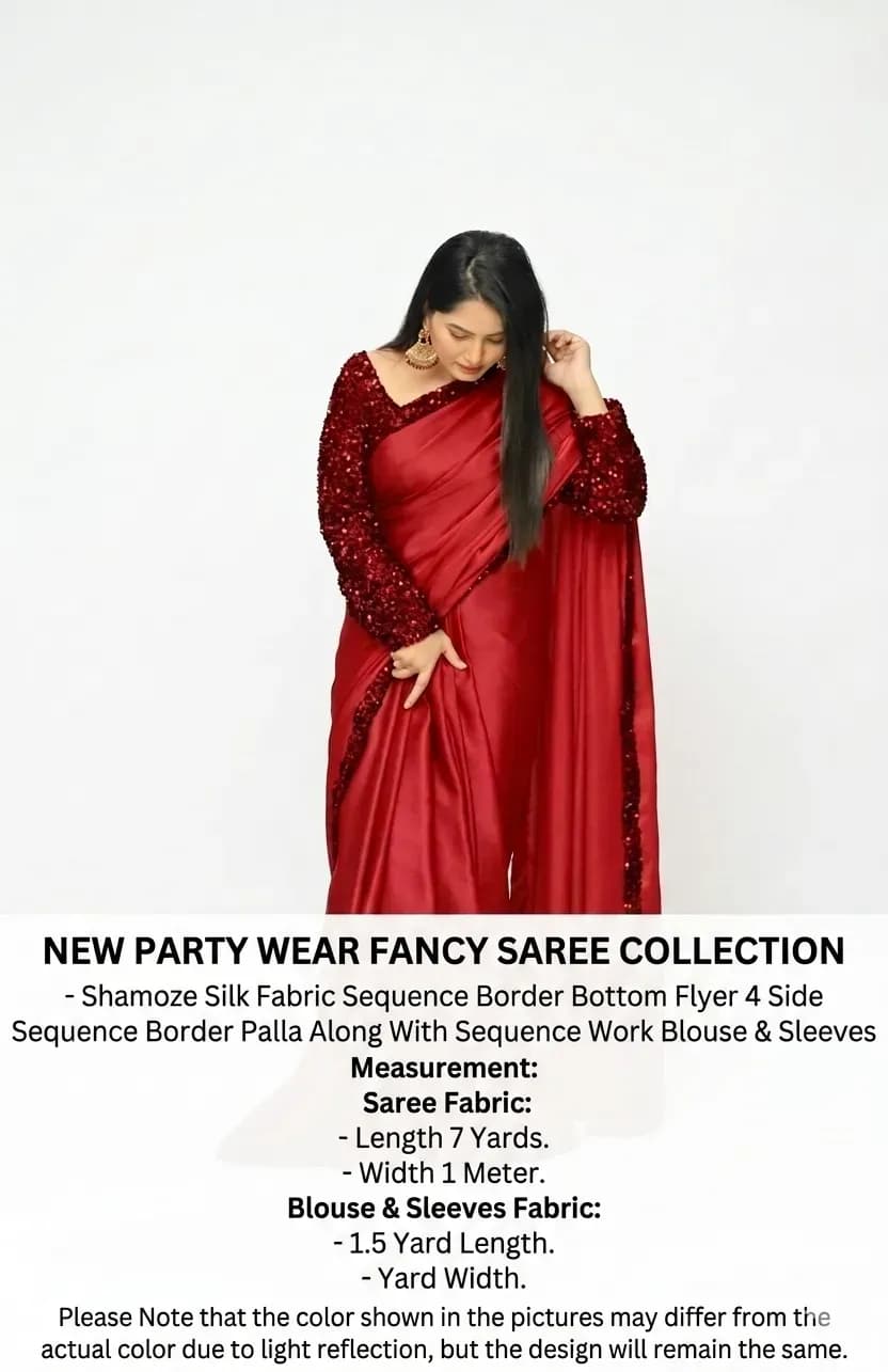 Shamoze Silk Saree with Sequence Border & Sleeves
