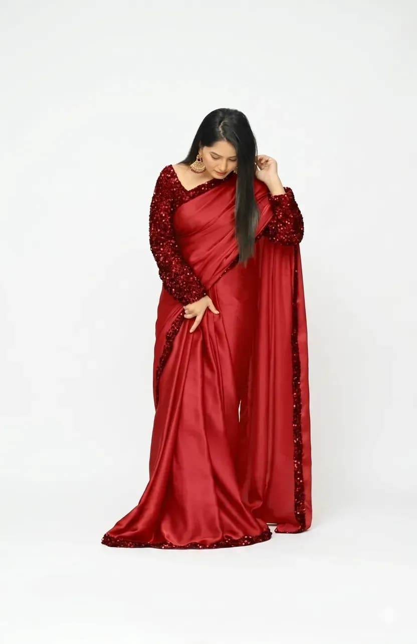 Shamoze Silk Saree with Sequence Border & Sleeves