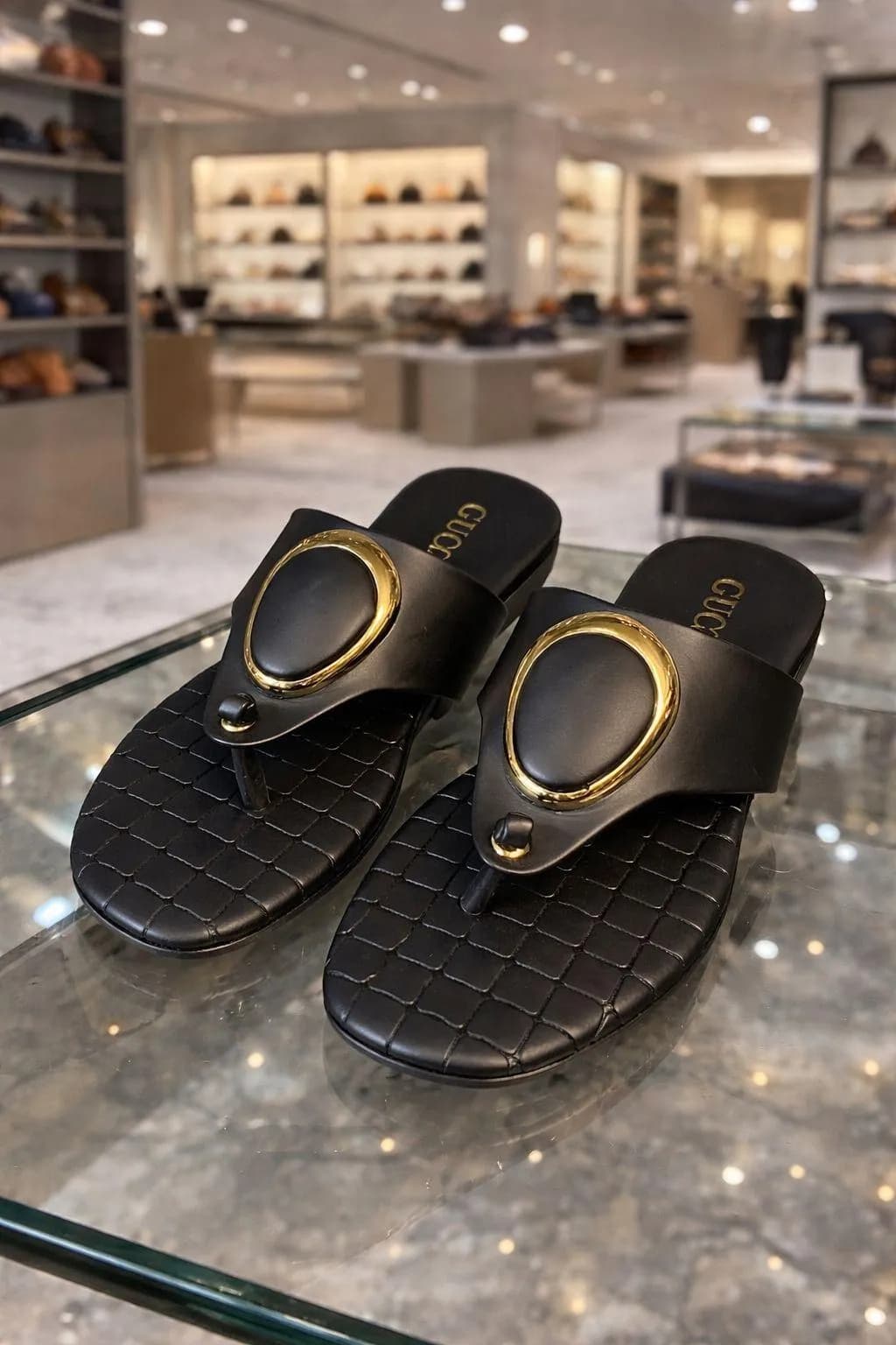 Gucci Black Quilted Slippers with Gold Logo