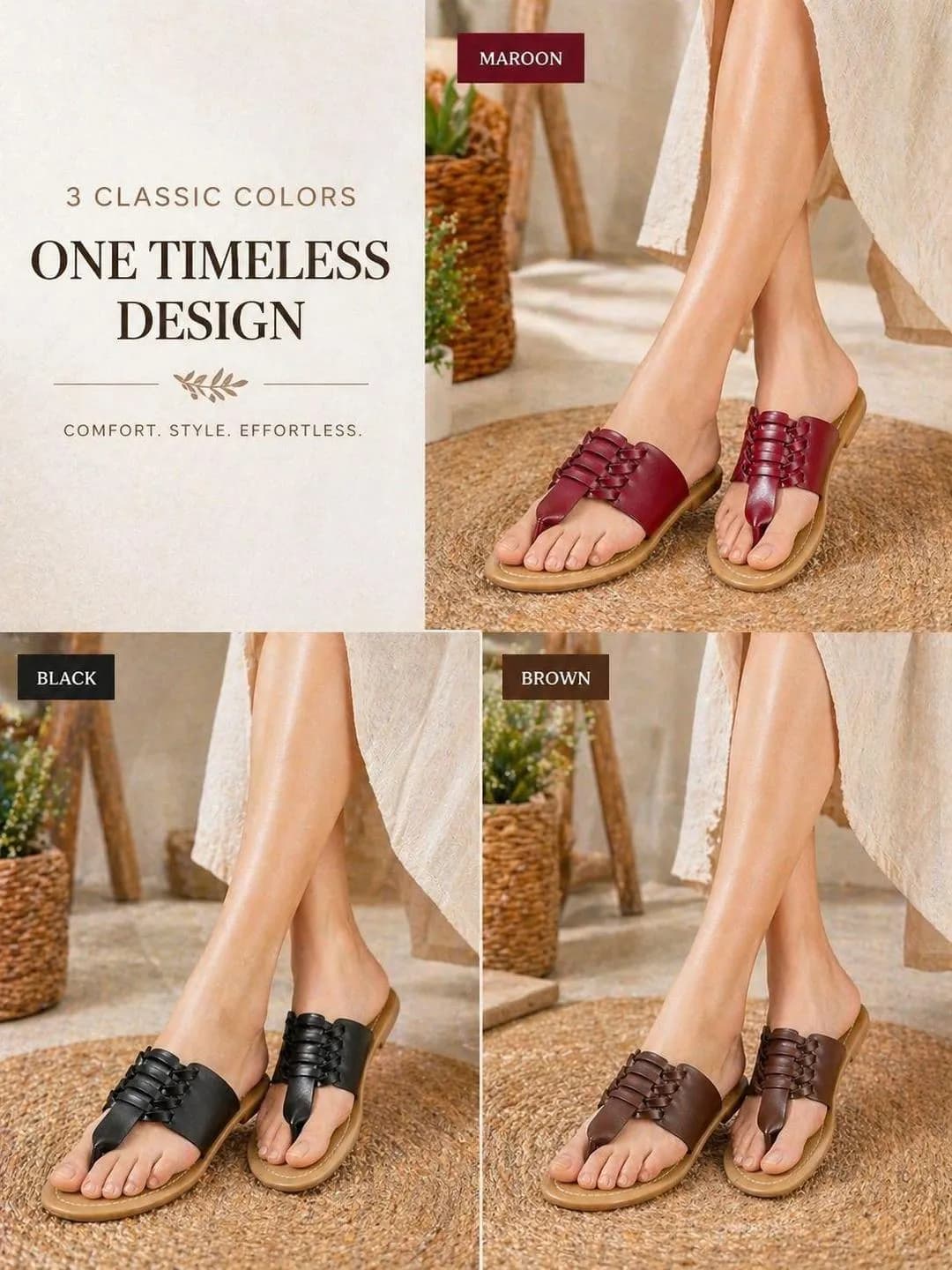 Black Leather Flat Slippers for Women