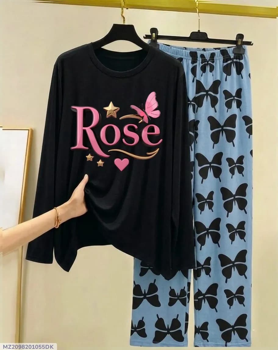 Rose Butterfly Print Night Suit for Women