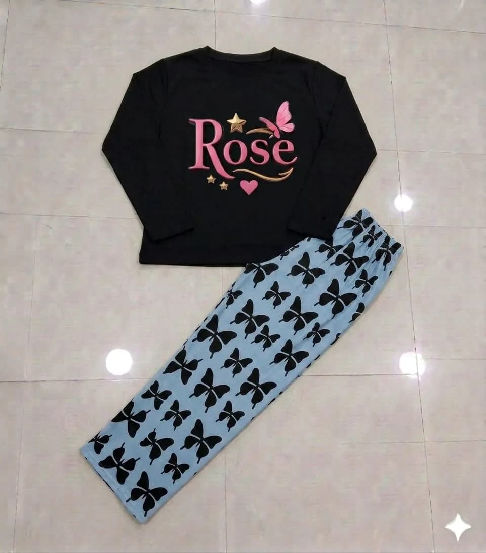 Rose Butterfly Print Night Suit for Women