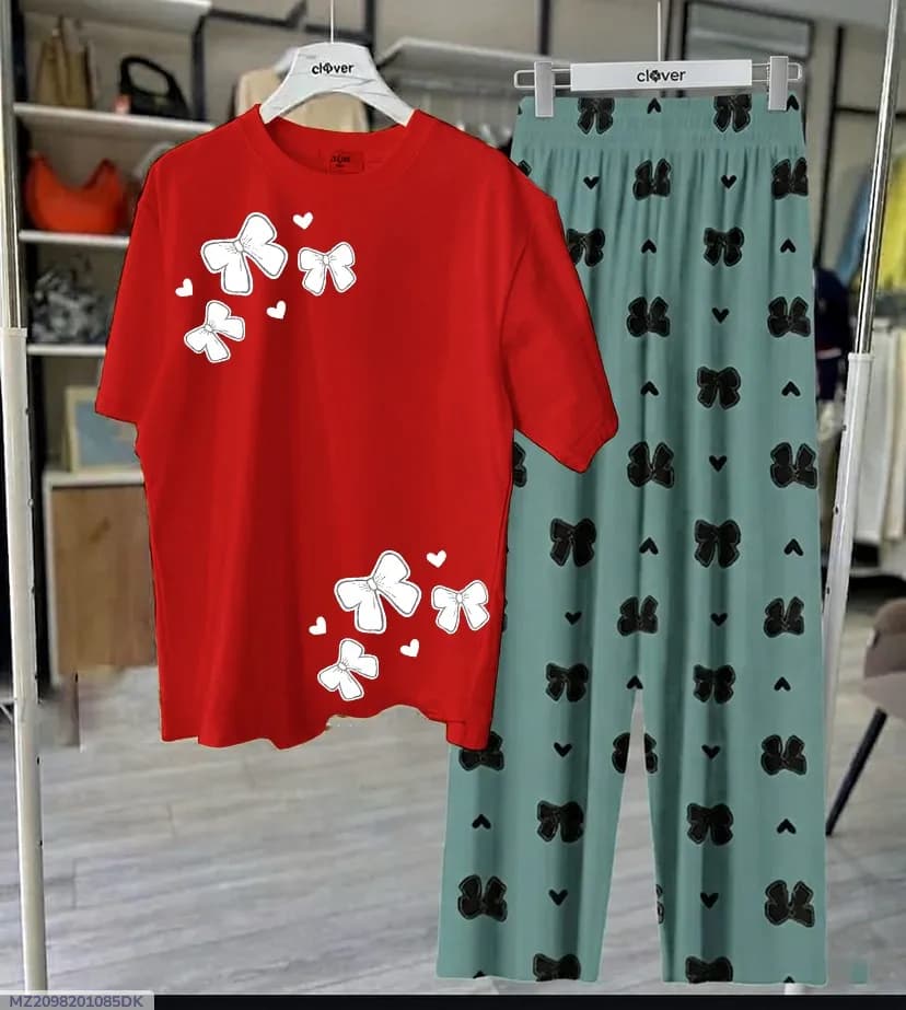 Red Butterfly Print Night Suit Women Medium to XL