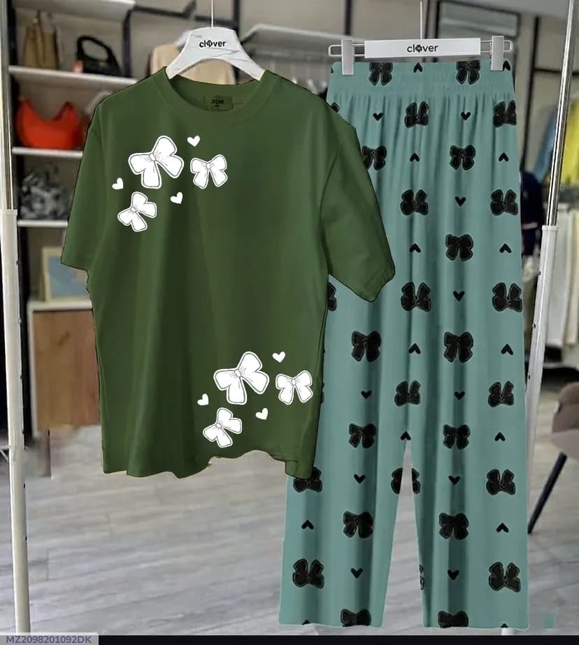 Green Butterfly Night Suit Set for Women