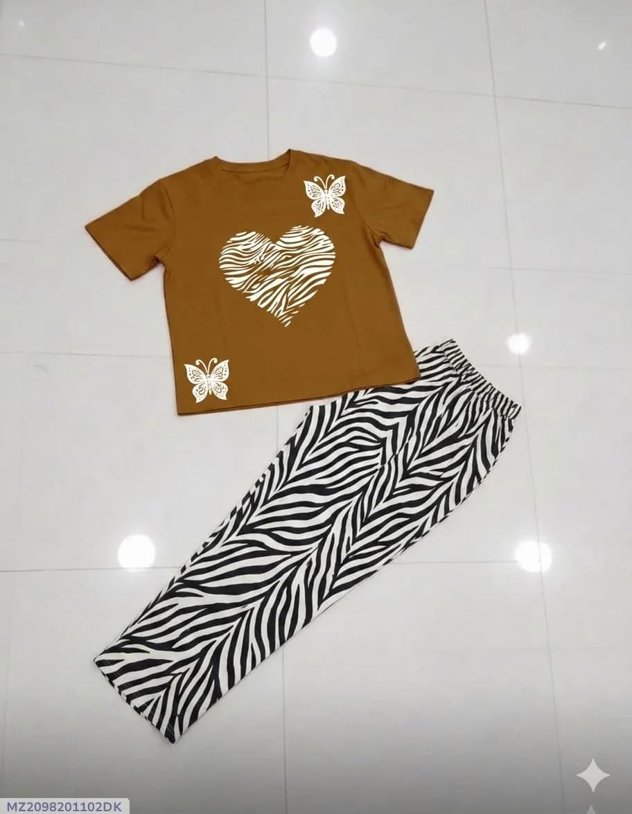 Brown Heart Butterfly T-Shirt with Zebra Pants Set