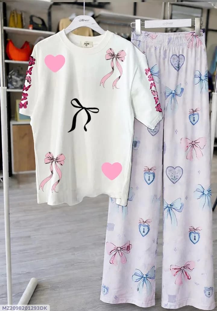2 Pcs Women's Stitched Cotton Jersey Printed Night Suit