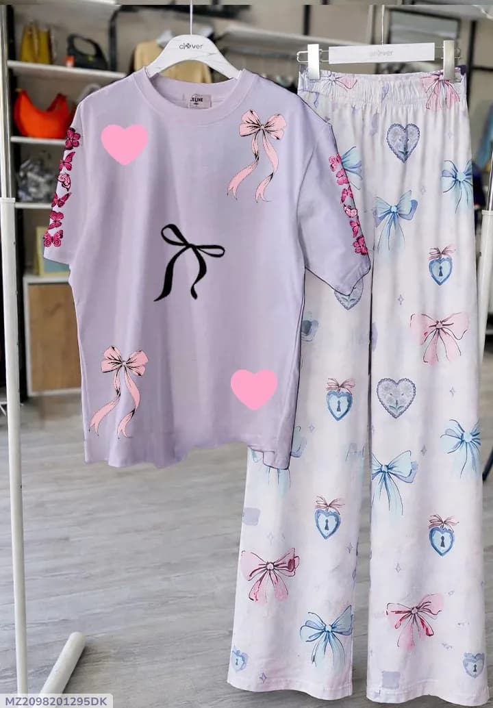 2 Pcs Women's Stitched Cotton Jersey Printed Night Suit