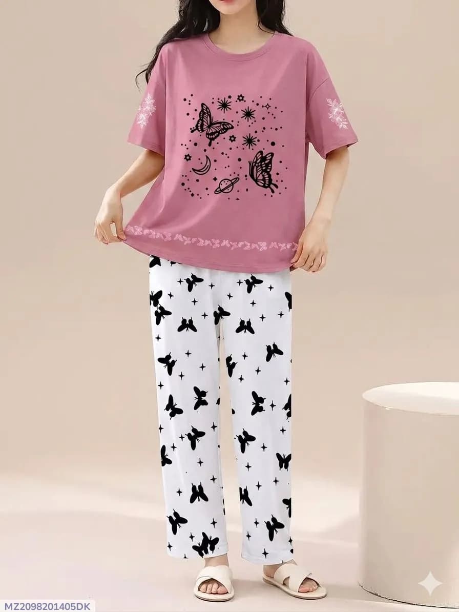 2 Pcs Women's Stitched Cotton Jersey Printed Night Suit