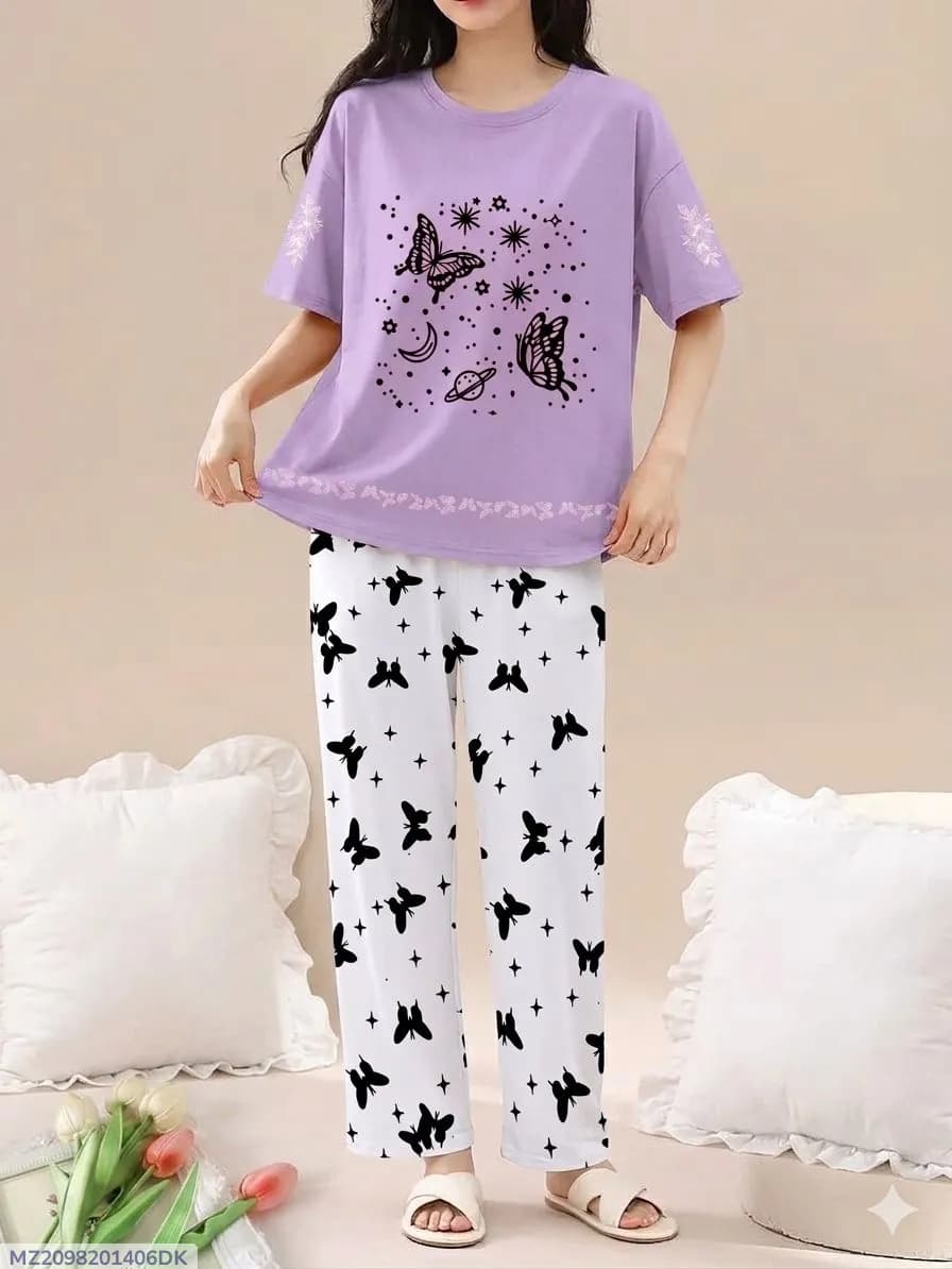 2 Pcs Women's Stitched Cotton Jersey Printed Night Suit