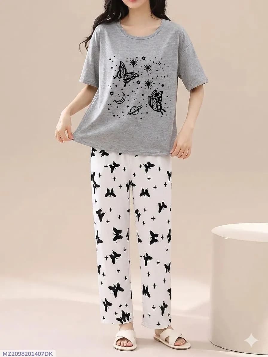 2 Pcs Women's Stitched Cotton Jersey Printed Night Suit