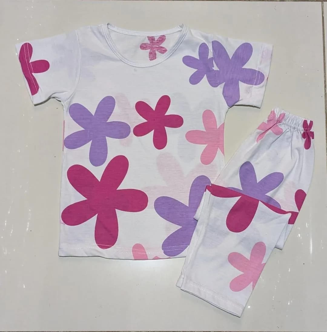 Girls Floral Pajama Set White Pink Purple