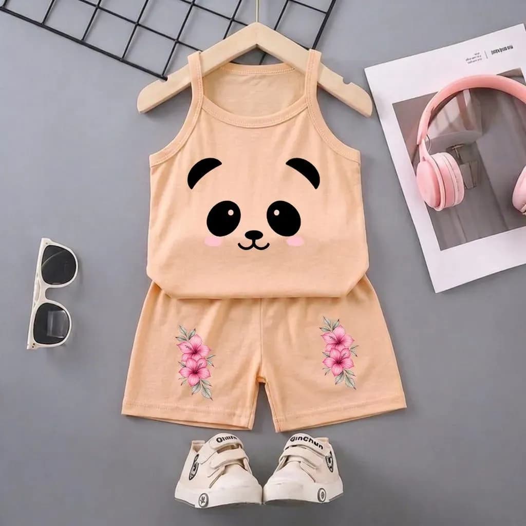 Pakistani Panda Bear Sleeveless Top & Shorts Set