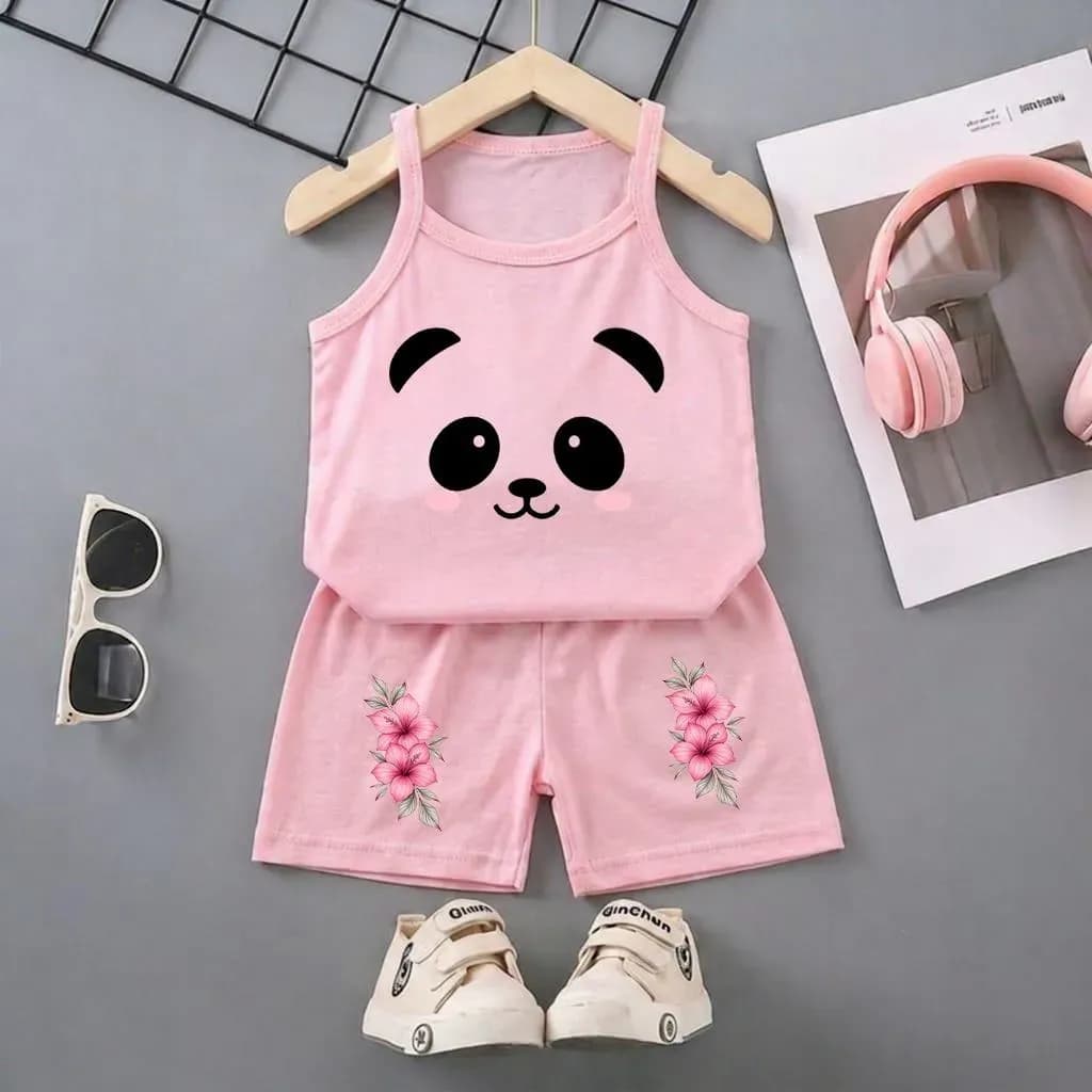Pink Panda Bear Sleeveless Set for Girls