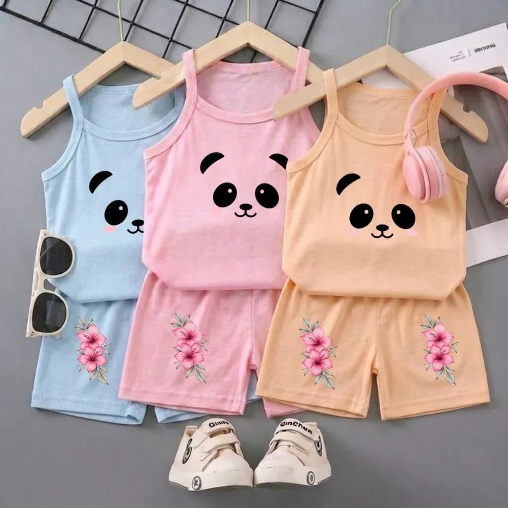 Pink Panda Bear Sleeveless Set for Girls