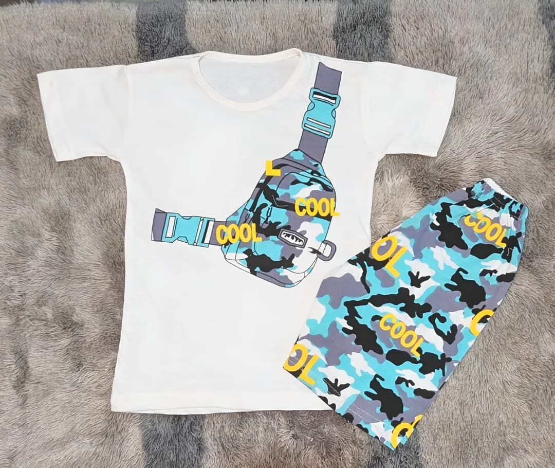 2 Pcs Girl's Stitched Cotton Jersey Printed Pajama And Shirt
