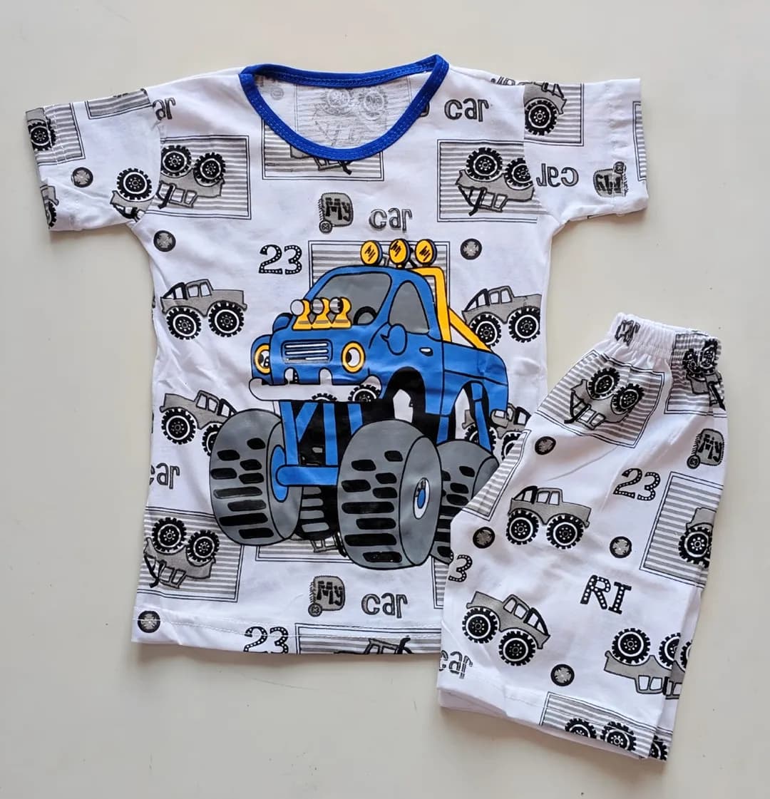 2 Pcs Girl's Stitched Cotton Jersey Printed Pajama And Shirt