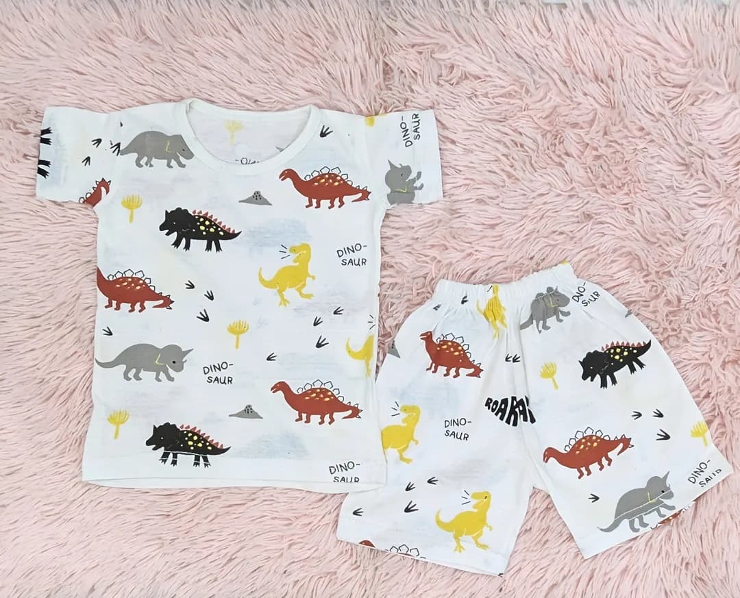 2 Pcs Girl's Stitched Cotton Jersey Printed Pajama And Shirt