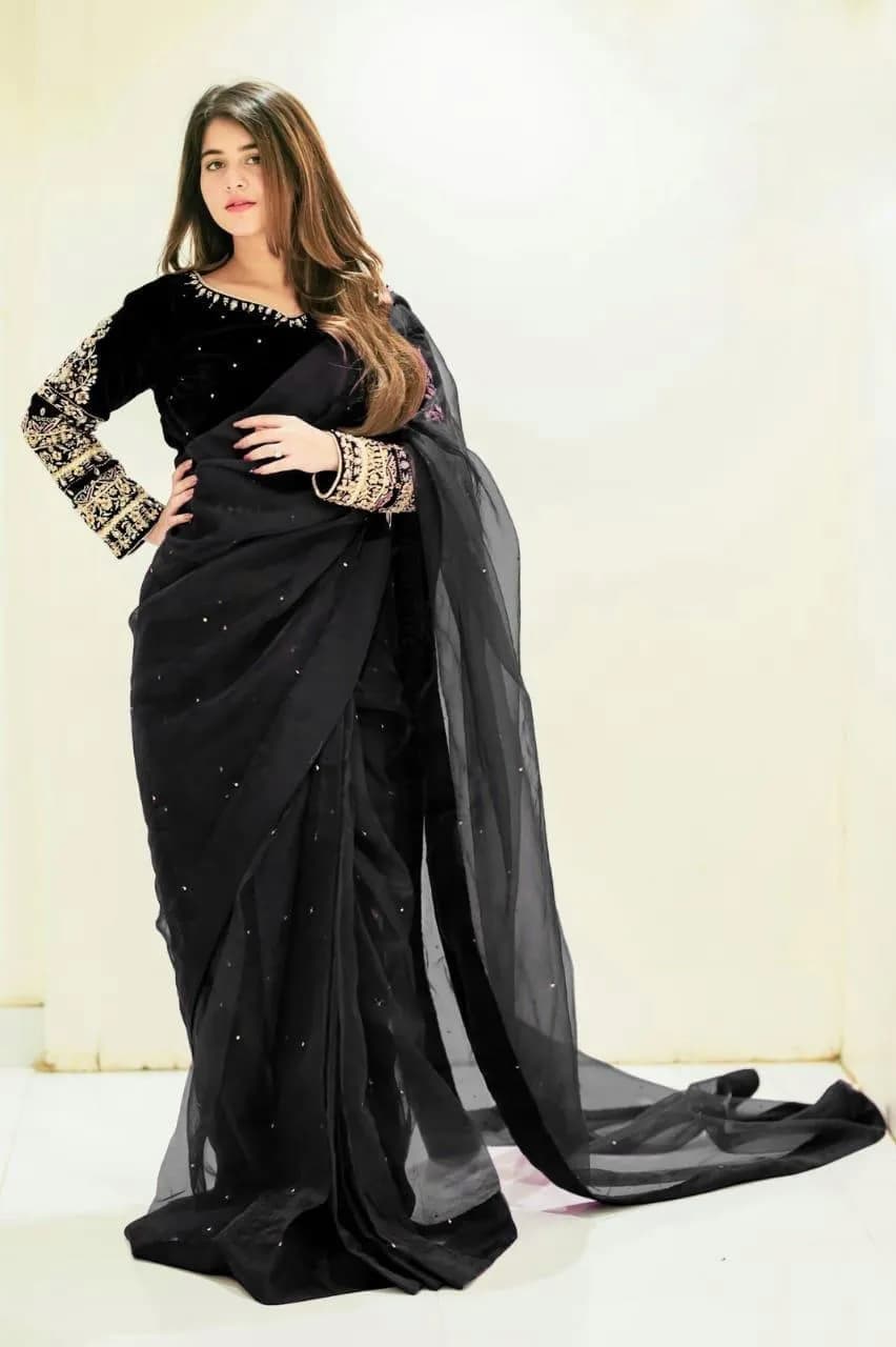 Black Chiffon 3-Piece Saree Set for Eid & Weddings