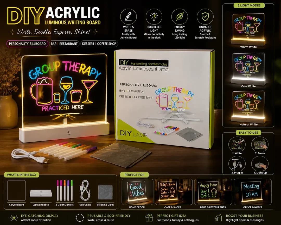 DIY Acrylic LED Writing Board with Glow & Neon Effects
