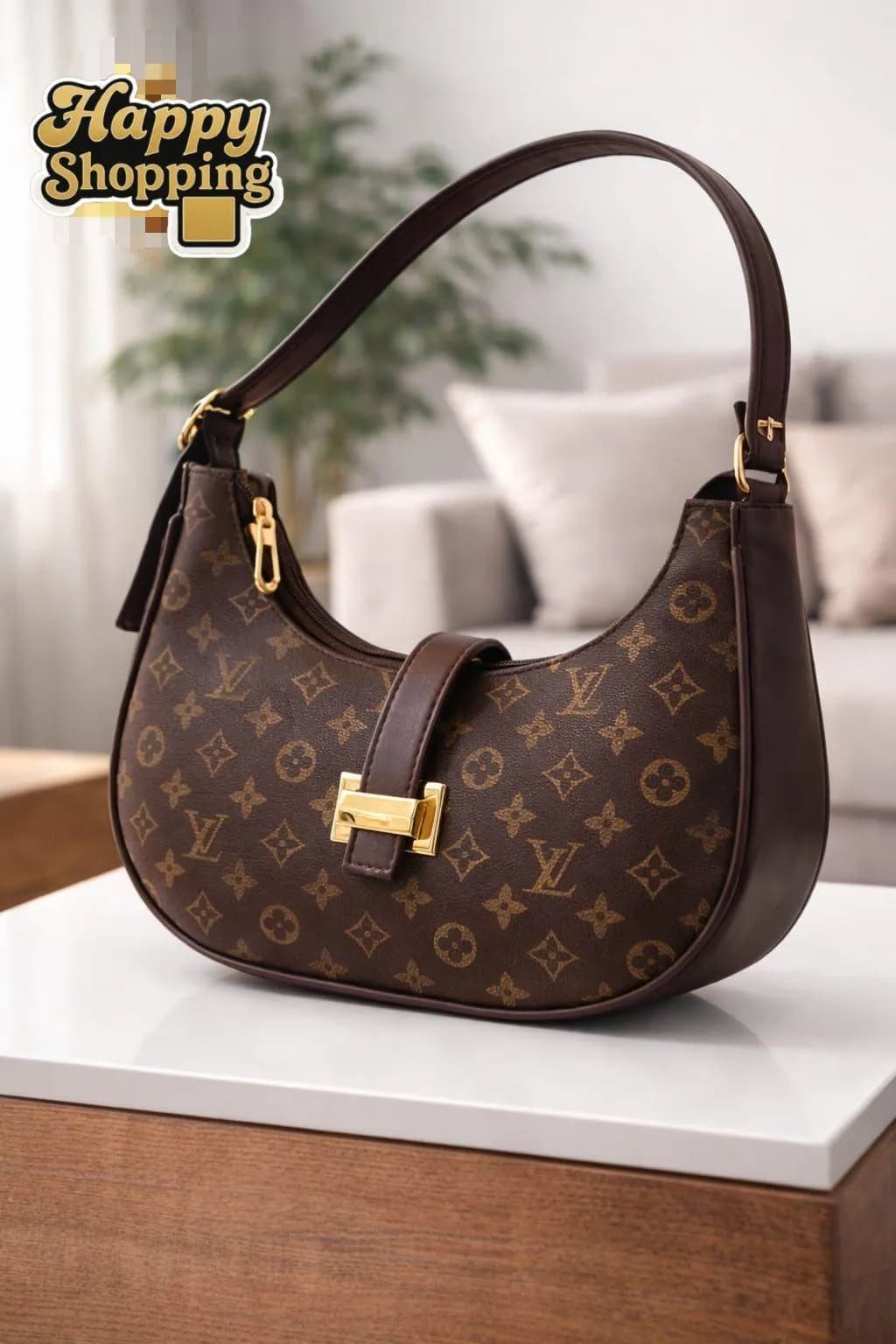 Luxury Brown Shoulder Bag with Gold Hardware for Eid Office Wear