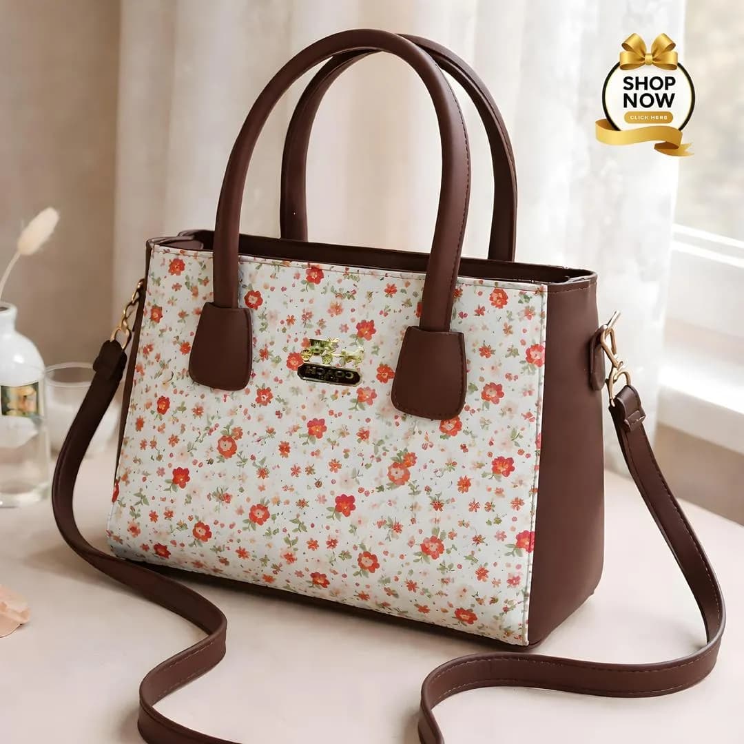 Red Floral Rexine Shoulder Bag with Long Handle
