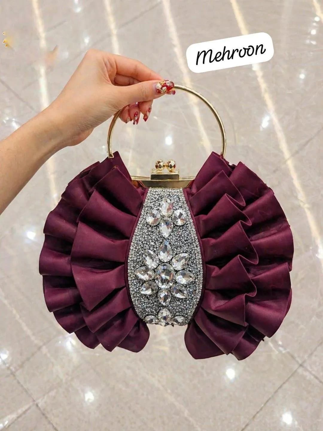 Purple Rhinestone Clutch with Chain Handle Medium
