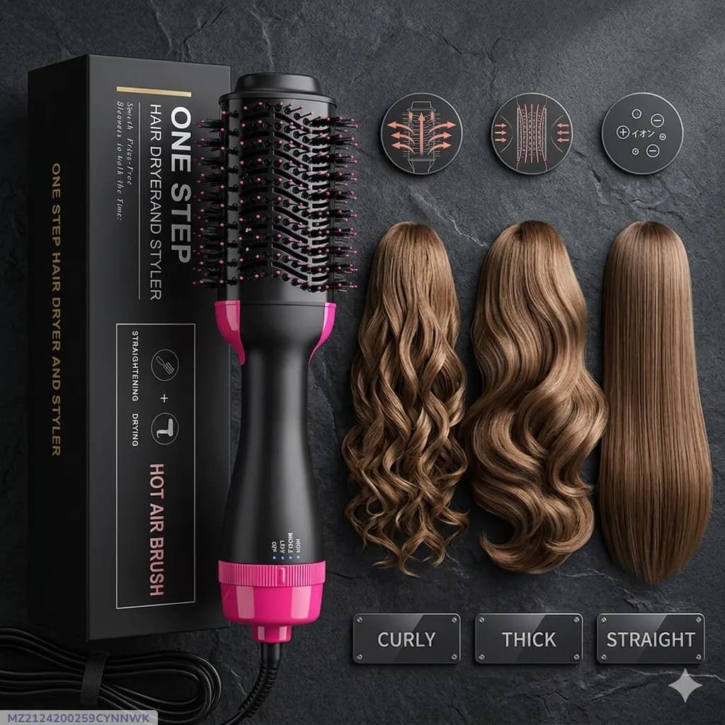 3-in-1 Hair Dryer Brush with Ceramic Coating & Ion Technology