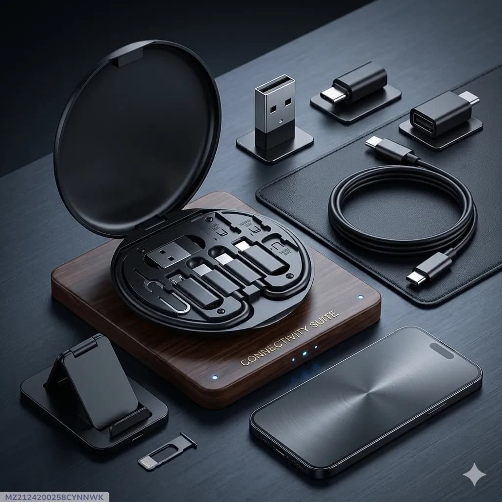6-in-1 Storage Box with Data Cable Set Black