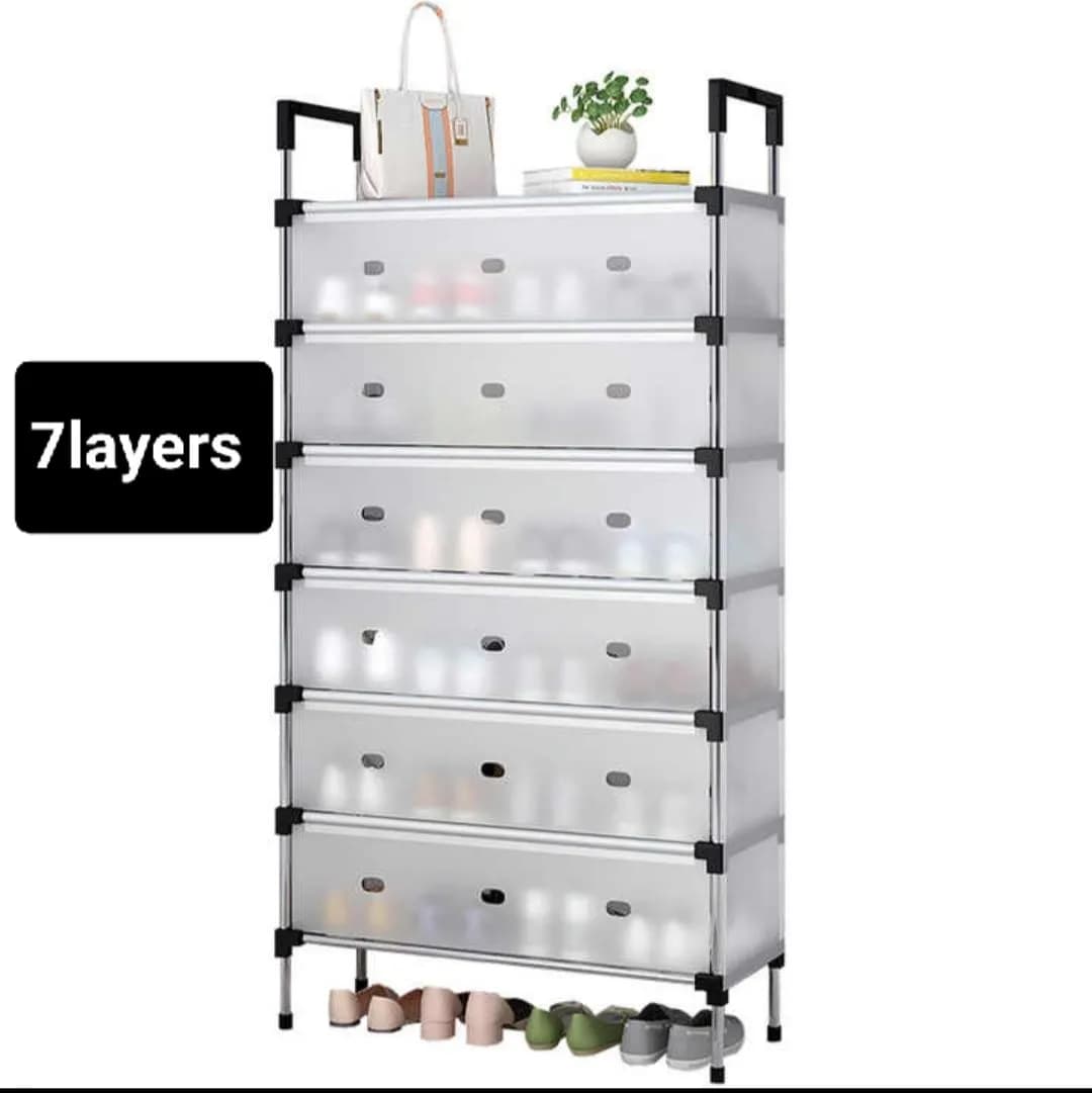 7-Layer Transparent Shoe Rack Stainless Steel Foldable