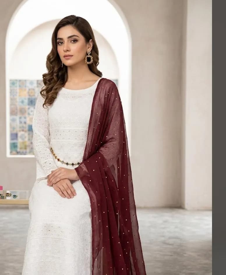 3 Pcs Women's Unstitched Chikankari Embroidered Suit