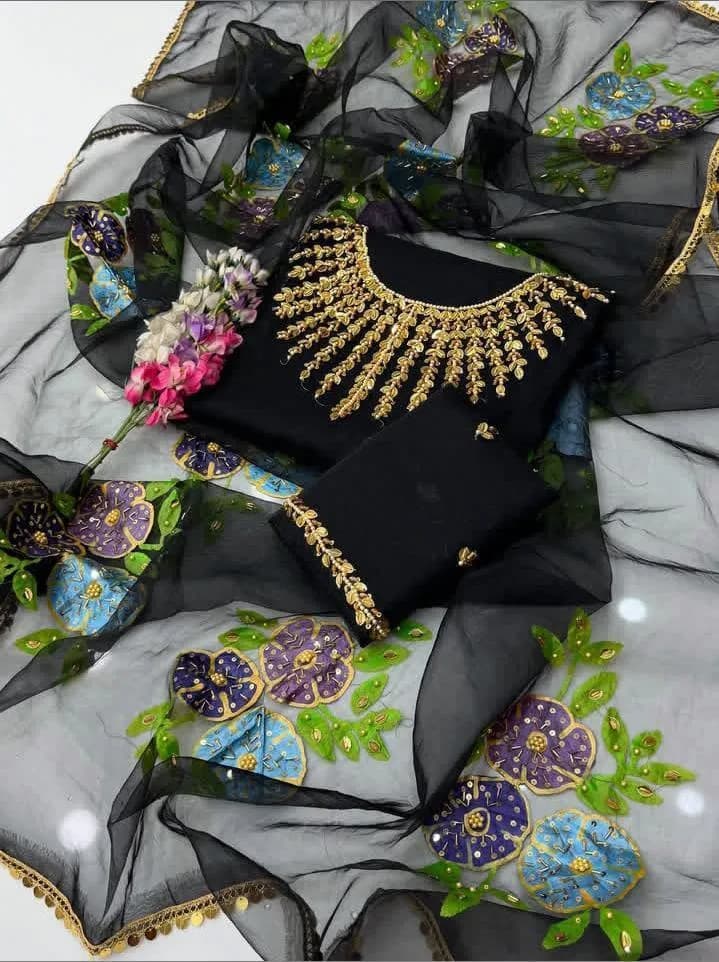 Black Embroidered Lehenga Set with Gold Work