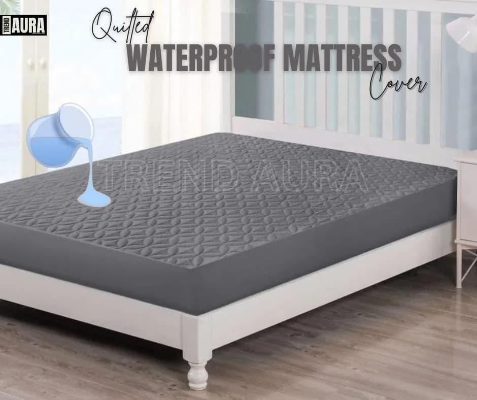 Quilted Waterproof Mattress Cover Grey Double Bed
