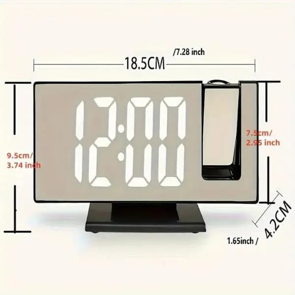 LED Projection Alarm Clock Black Mirror Design