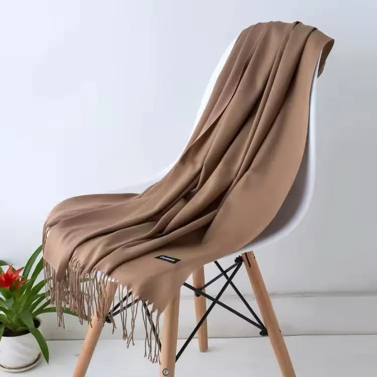 Winter Wool Shawl Brown Cashmere Fringe