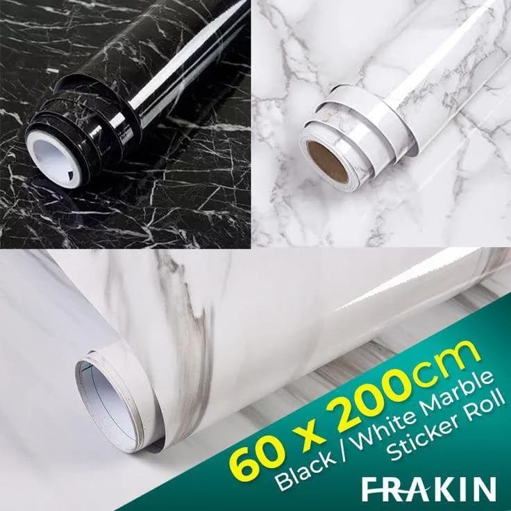 Black & White Marble Sheet 60x200cm Self-Adhesive PVC