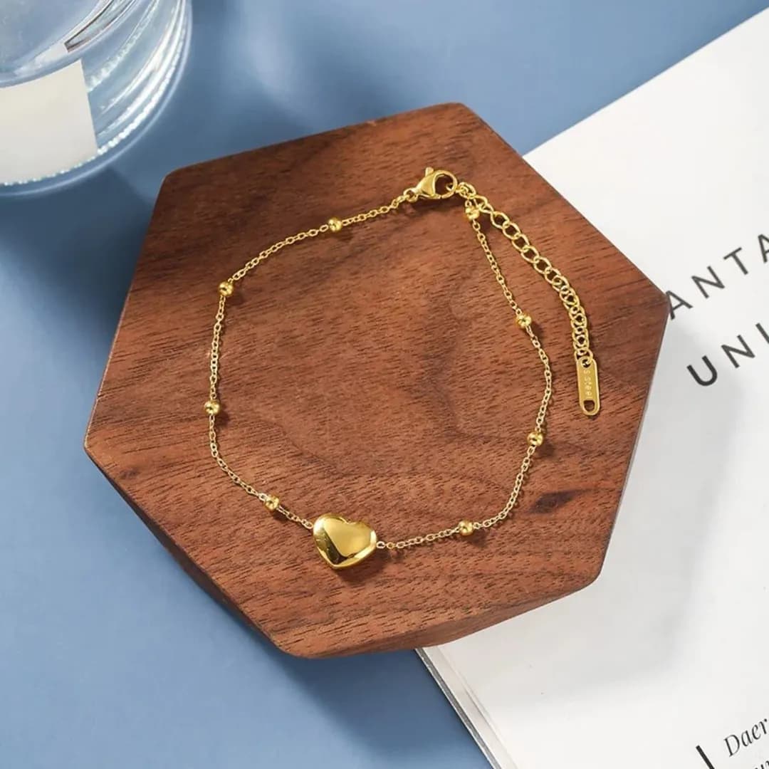 Golden Heart Chain Bracelet for Women Adjustable