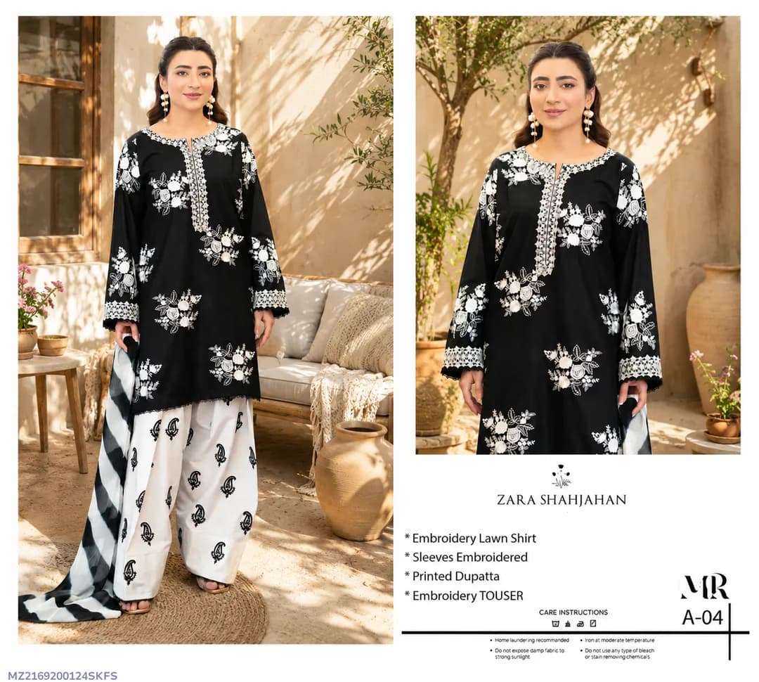 3 Pcs Women's Unstitched Embroidered Suit