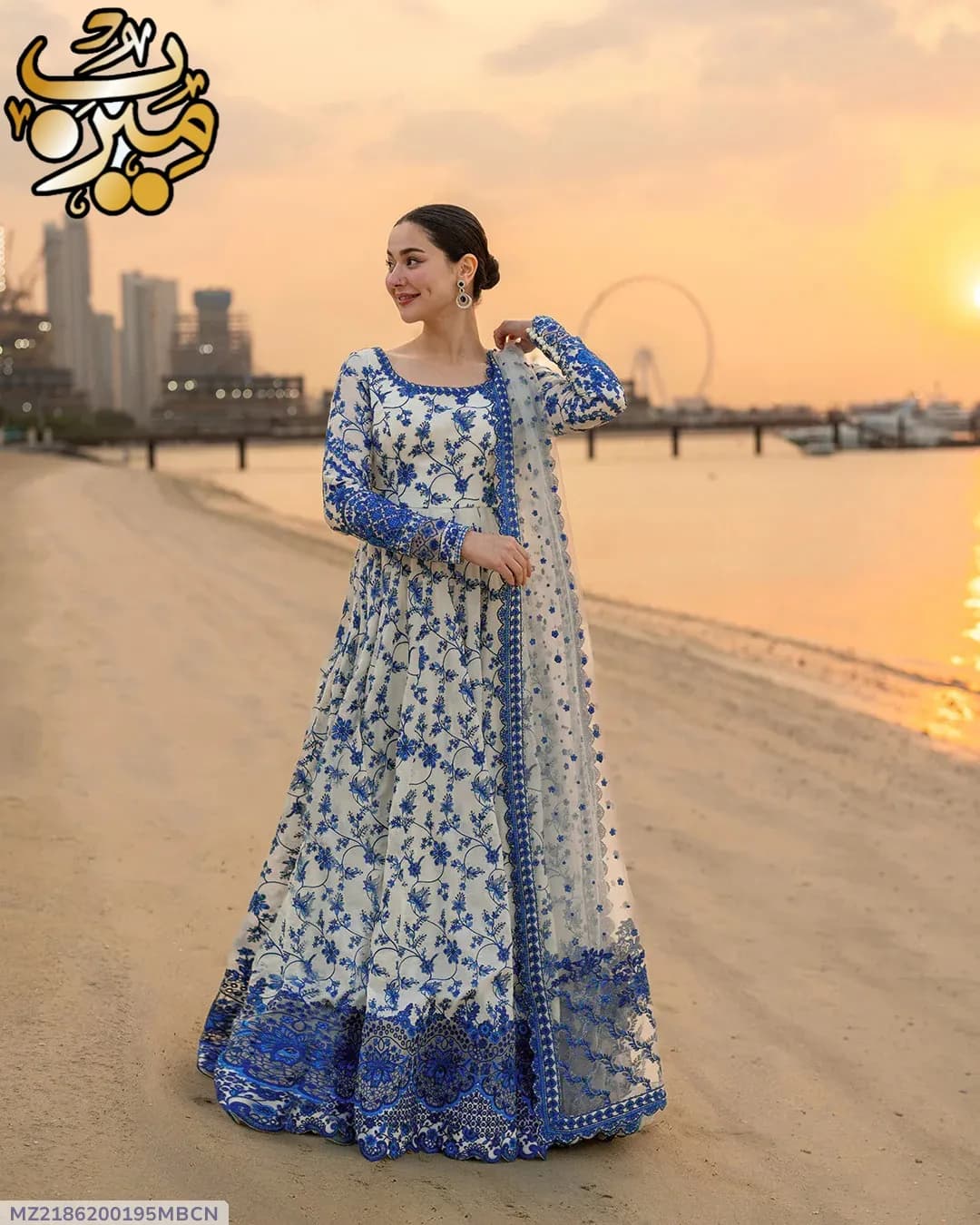 3 Pcs Women's Stitched Arabic Lawn Printed Maxi Suit