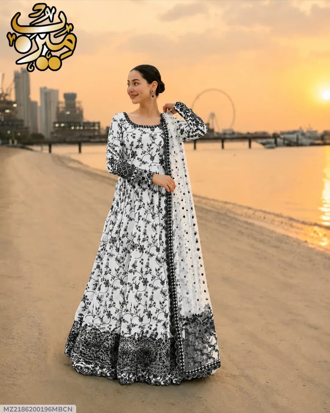 3 Pcs Women's Stitched Arabic Lawn Printed Maxi Suit